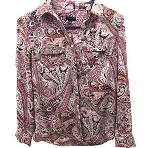 Talbots Button Shirt Womens PS Pink Paisley Long Sleeve Business